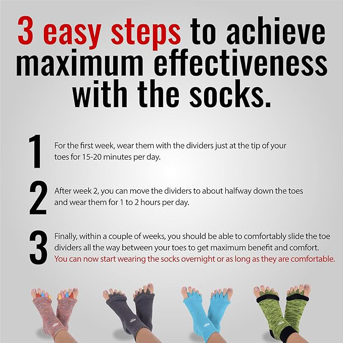 Foot Alignment Socks with Toe Separators for Men or Women