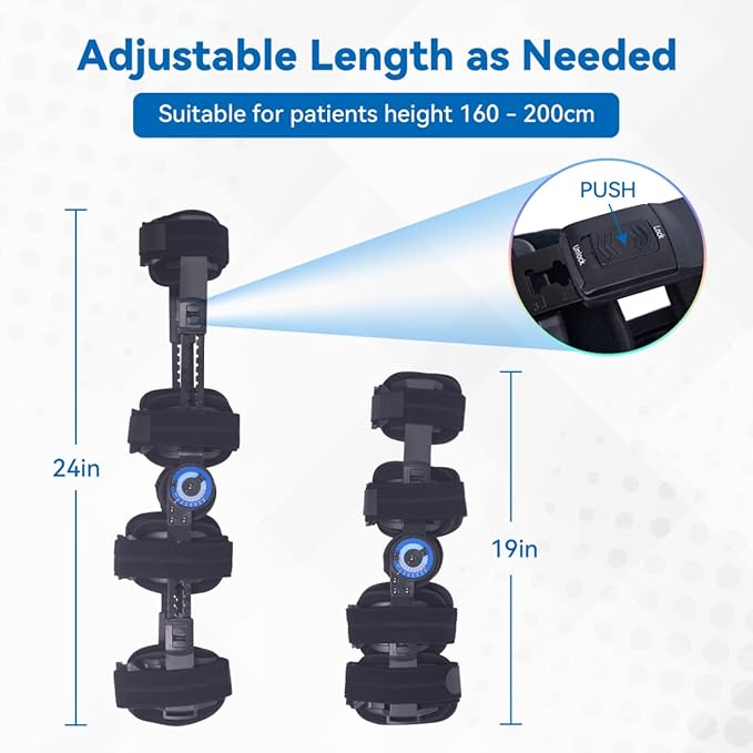 Hinged ROM Knee Brace, Post Op Recovery Stabilization, ACL, MCL and PCL Injury, Adjustable Orthopedic Support Immobilizer