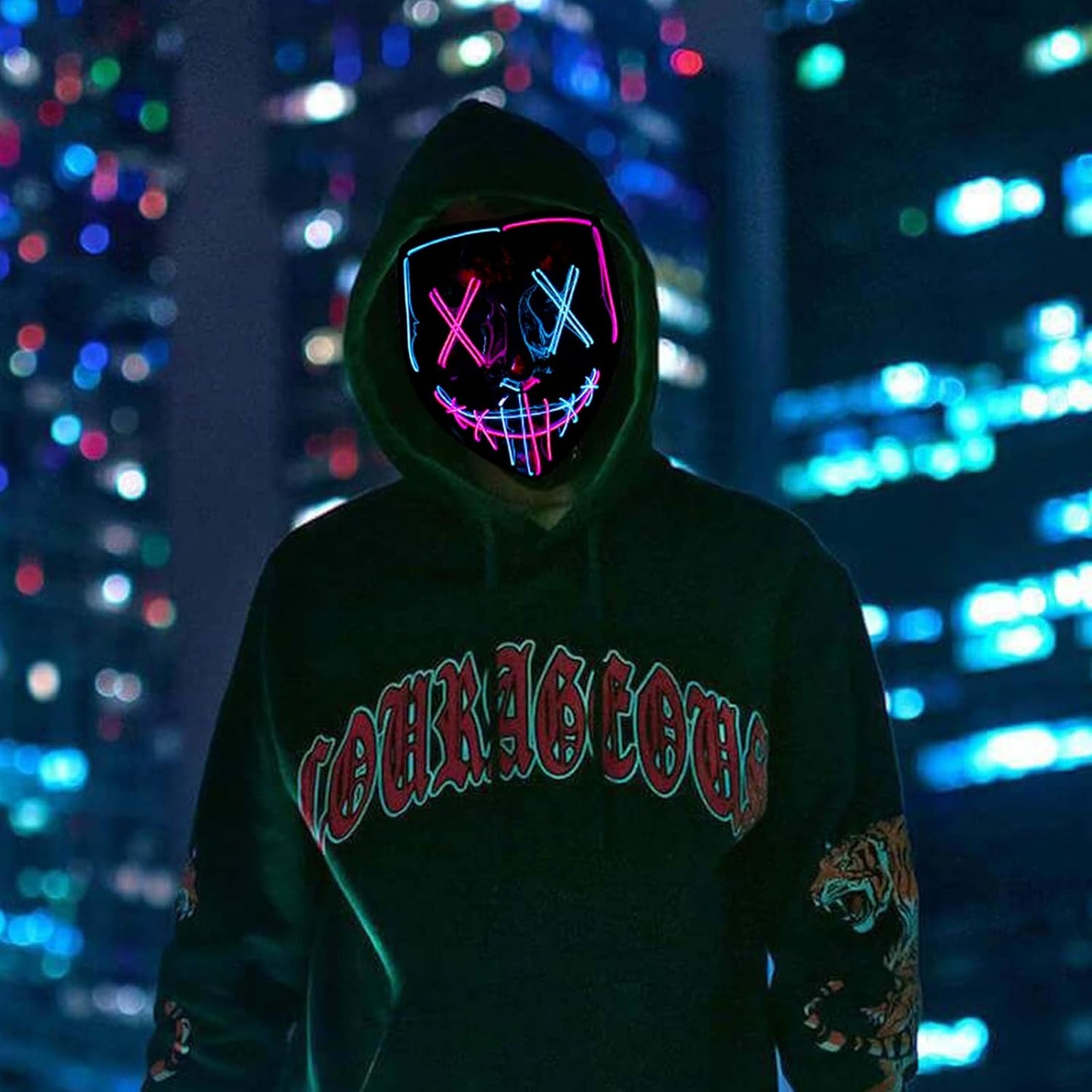 Halloween LED Mask, Light up Mask Cosplay LED Rave Face Mask for Men Women Kids, Halloween Festival Party