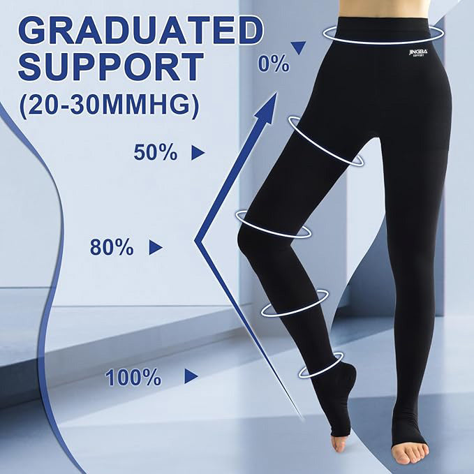 Compression Pantyhose for Women & Men, 20-30mmHg Open Toe Compression Stockings