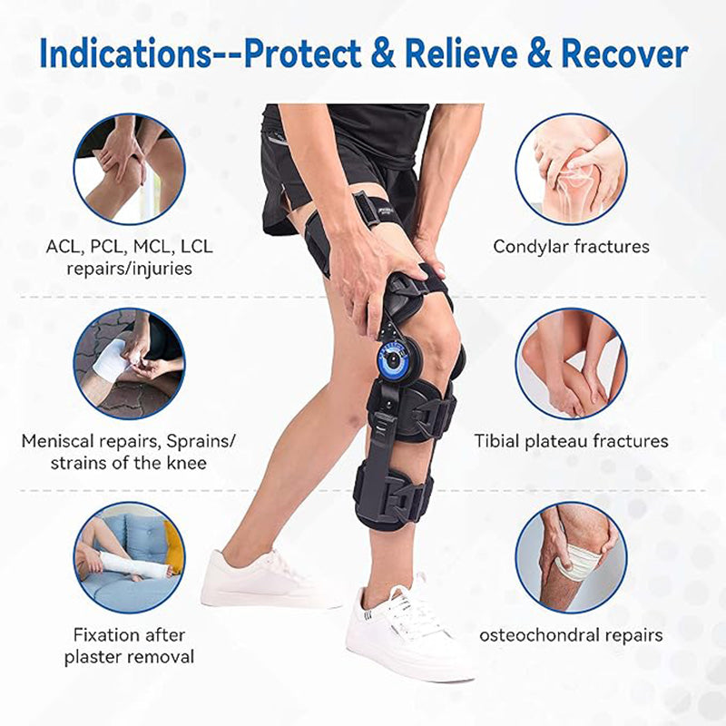 Hinged ROM Knee Brace, Post Op Recovery Stabilization, ACL, MCL and PCL Injury, Adjustable Orthopedic Support Immobilizer