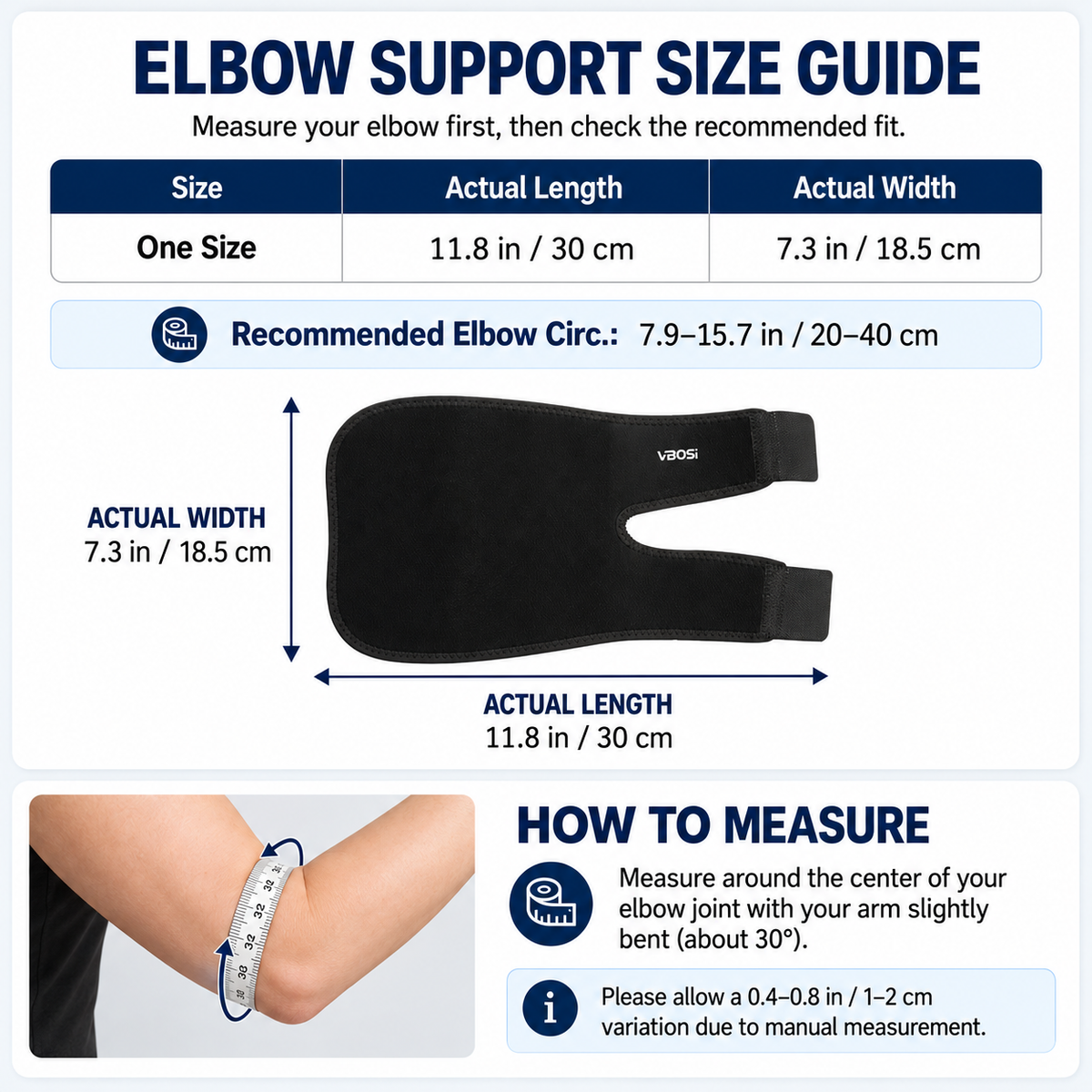 VBOSI Adjustable Elbow Support Brace with Wide Compression Straps
