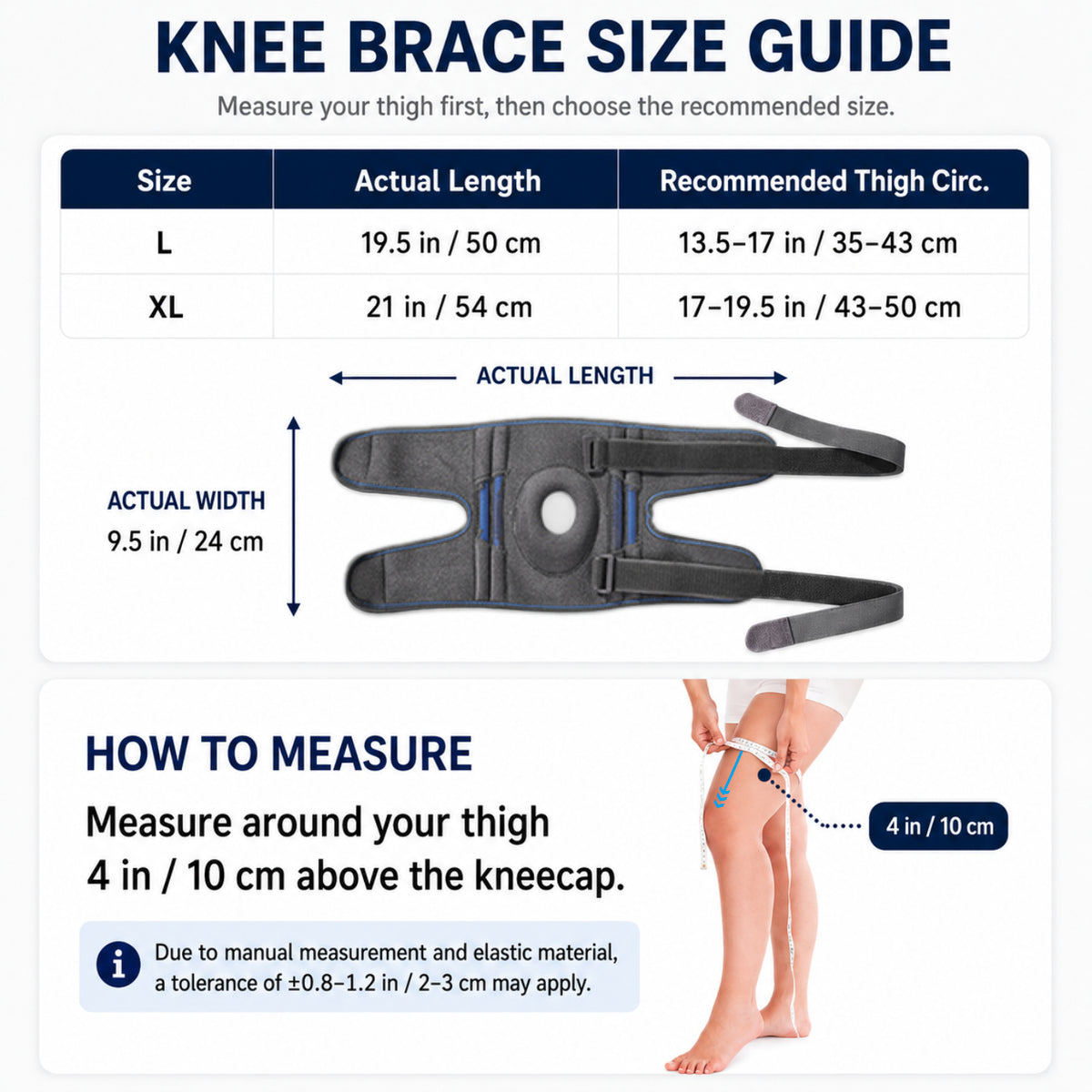 VBOSI Adjustable Knee Brace with Silicone Cushion