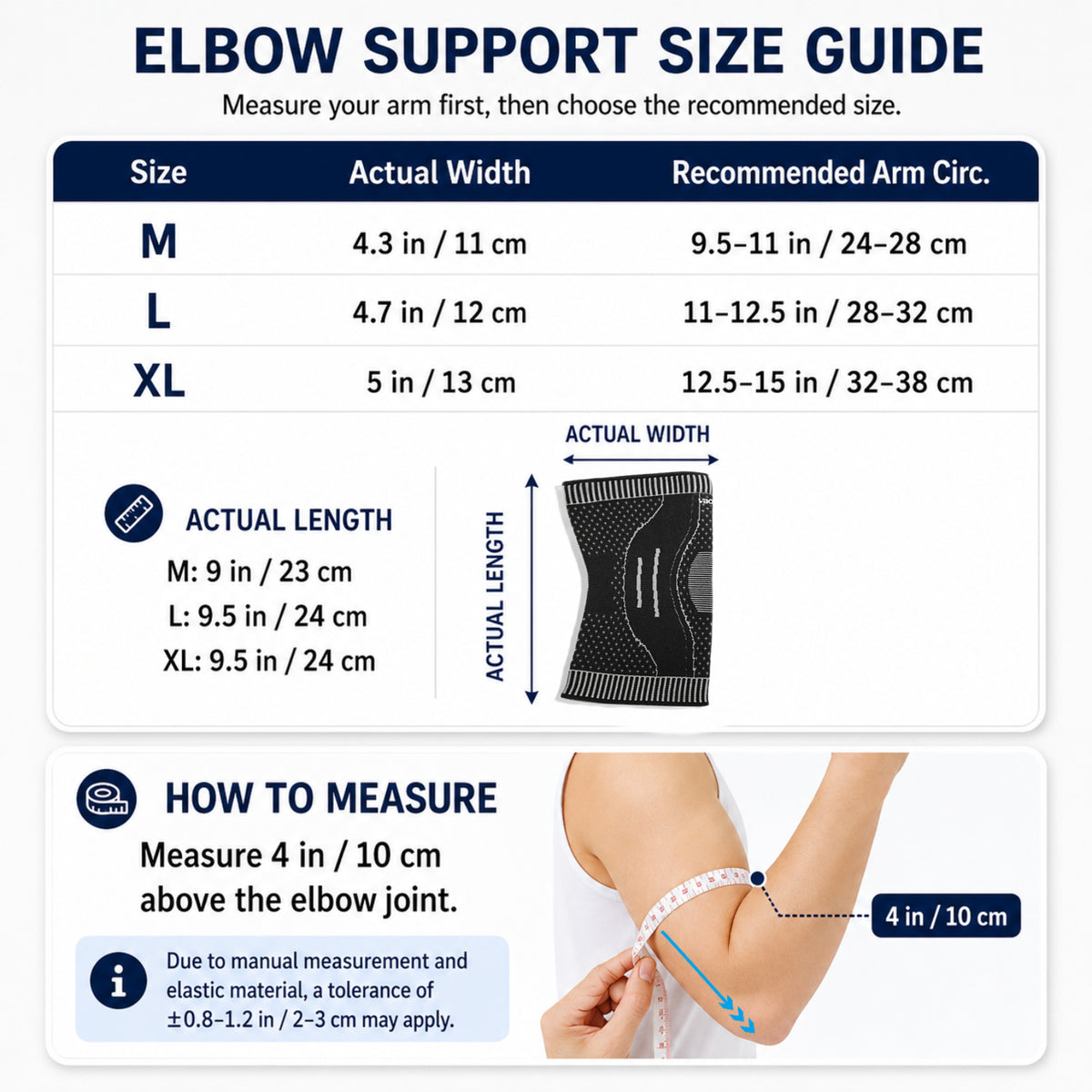 VBOSI 3D Knitted Elbow Compression Sleeve with Breathable Zoned Support