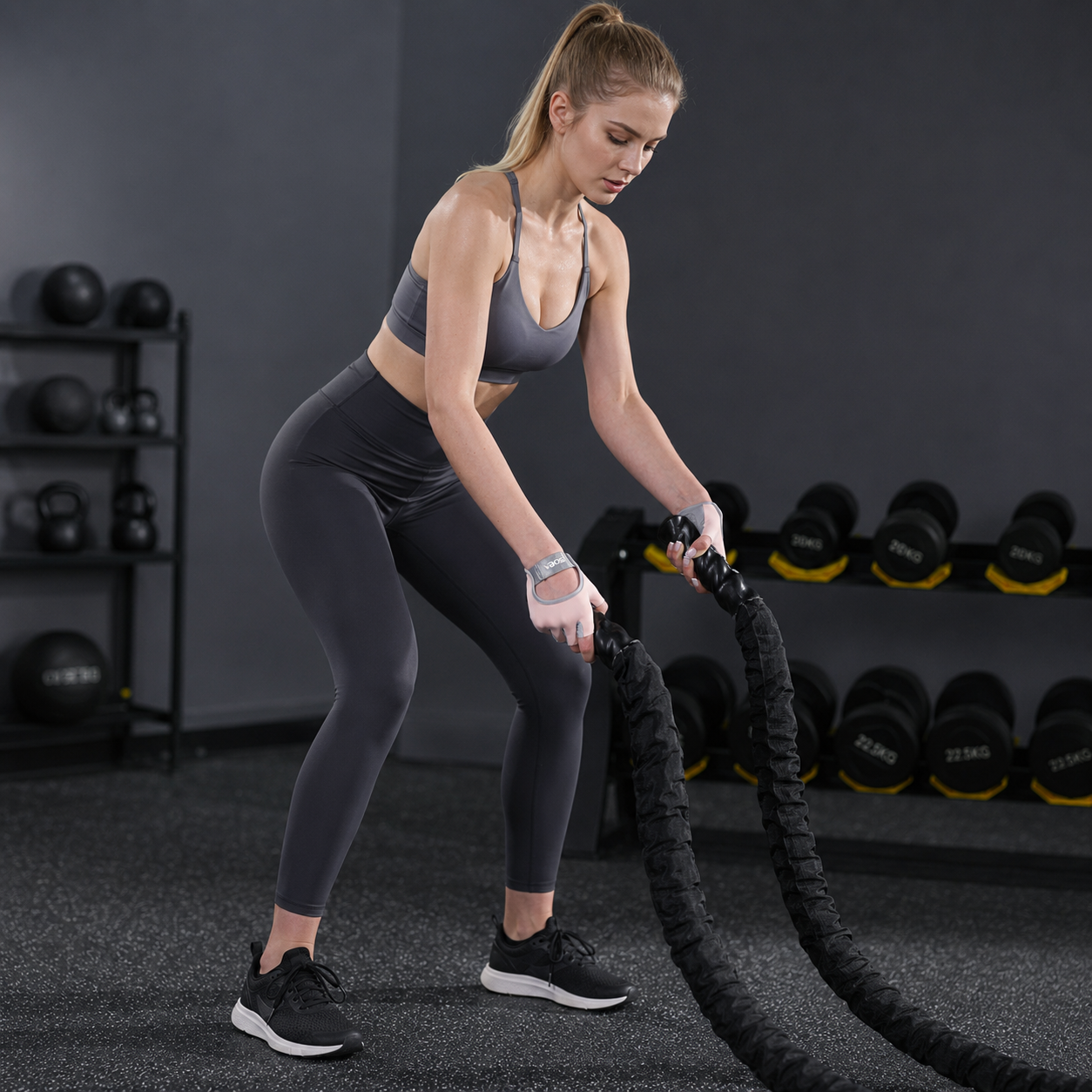 VBOSI Non-Slip Half Finger Workout Gloves with Adjustable Wrist Strap
