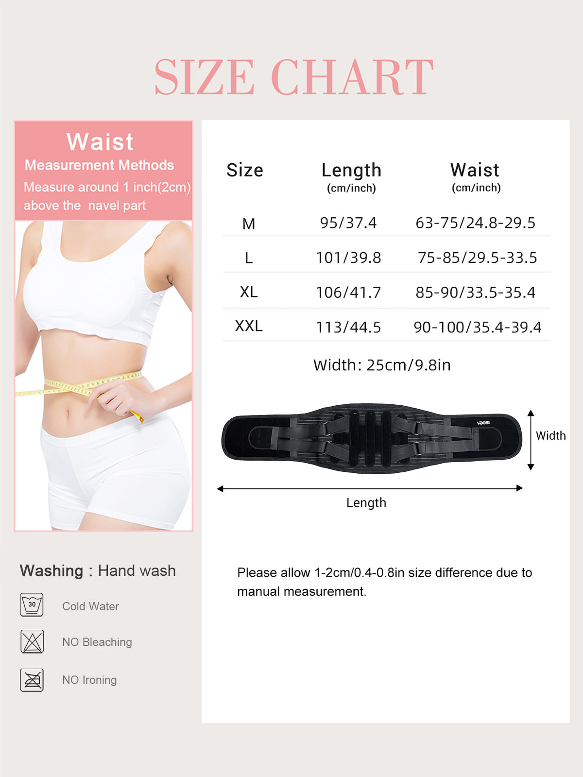 VBOSI Adjustable Back Support Belt with Dual Compression Straps & Support Stays