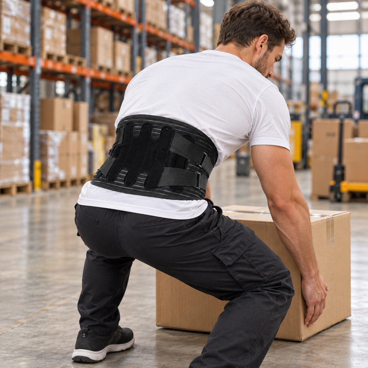 VBOSI Adjustable Back Support Belt with Dual Compression Straps & Support Stays