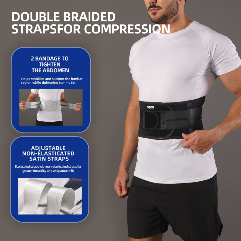 VBOSI Adjustable Back Support Belt with Dual Compression Straps & Support Stays