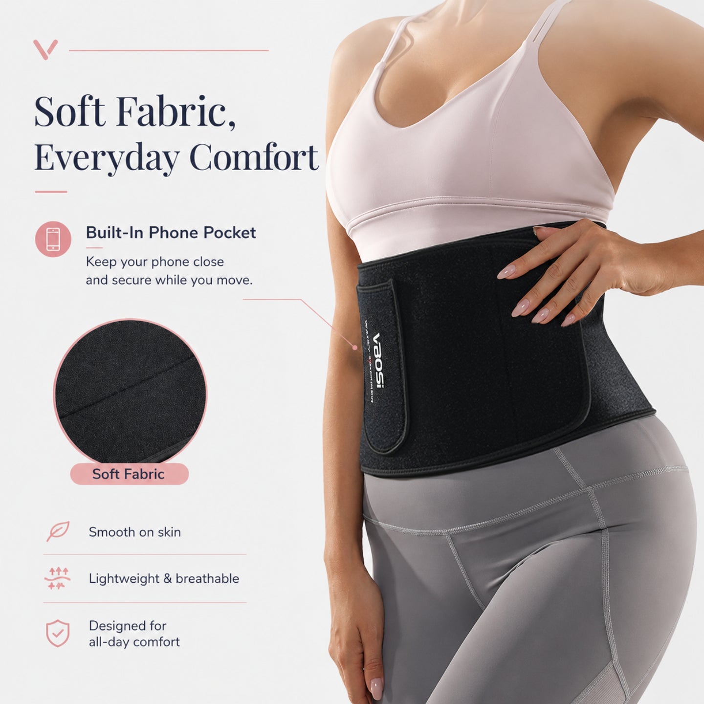 VBOSI Silver-Coated Neoprene Waist Trainer Belt