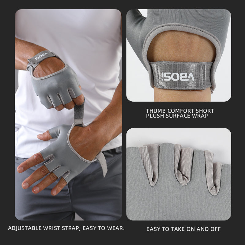 VBOSI Non-Slip Half Finger Workout Gloves with Adjustable Wrist Strap