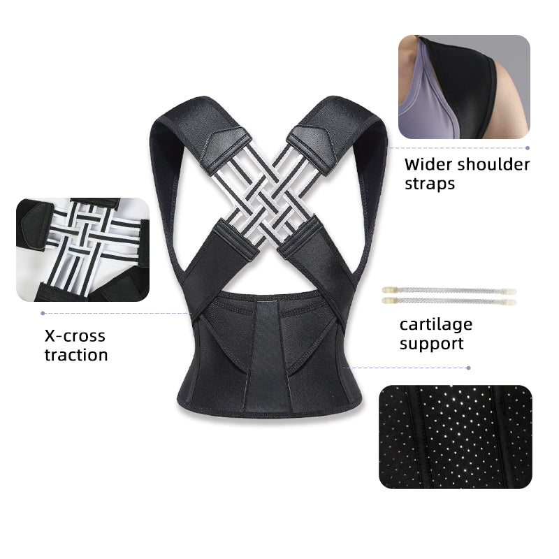 VBOSI Cross-Back Posture Support Brace with Support Stays & Wide Waist Wrap