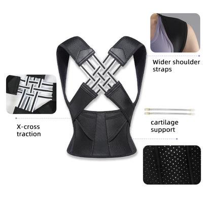 VBOSI Cross-Back Posture Support Brace with Support Stays & Wide Waist Wrap