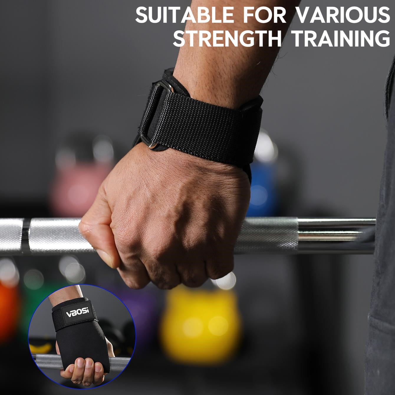 VBOSI Adjustable Weightlifting Grip Gloves with Padded Palm