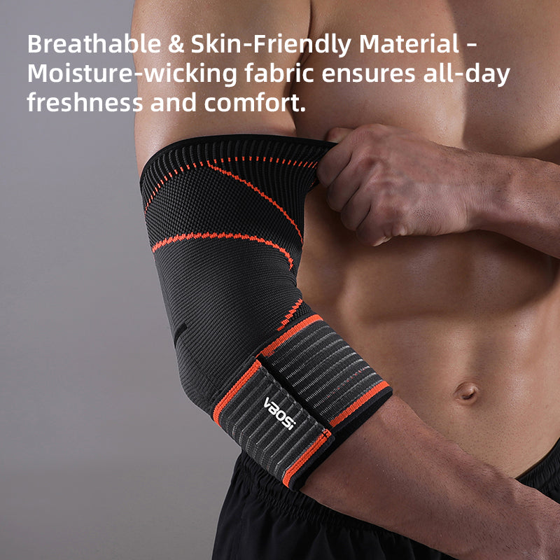 VBOSI Knitted Adjustable Elbow Support Sleeve with Extended Compression Strap