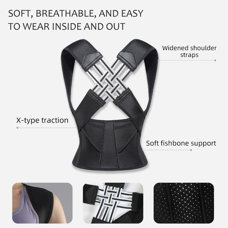 VBOSI Adjustable Back Support Belt with X-Strap Shoulder Design & Support Stays