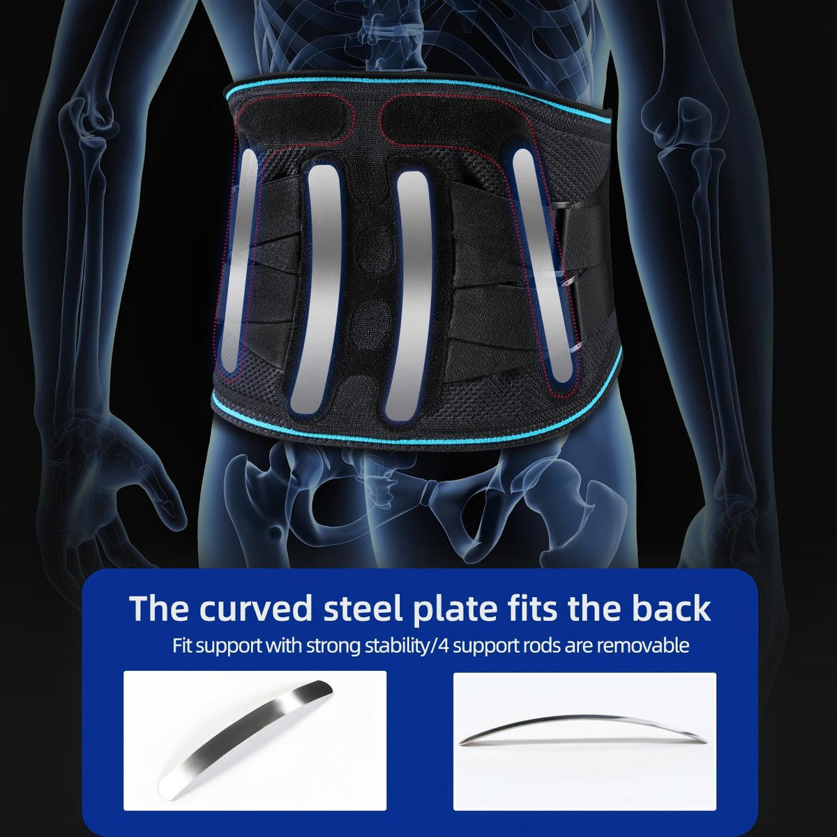 VBOSI Adjustable Back Support Belt with Dual-Pull Compression Straps & Support Bars