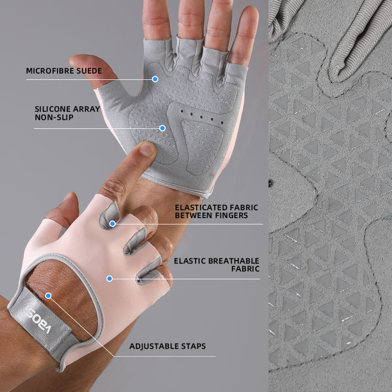VBOSI Non-Slip Half Finger Workout Gloves with Adjustable Wrist Strap