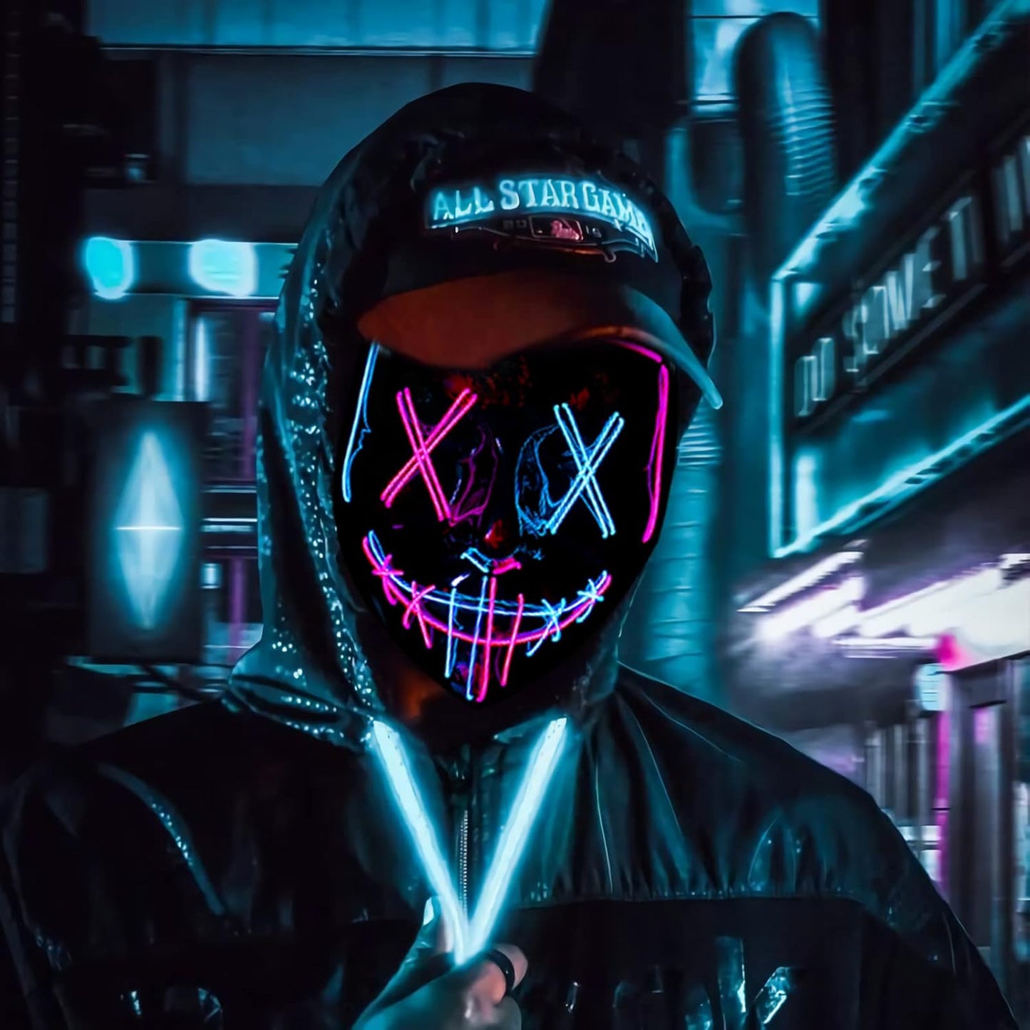 Halloween LED Mask, Light up Mask Cosplay LED Rave Face Mask for Men Women Kids, Halloween Festival Party