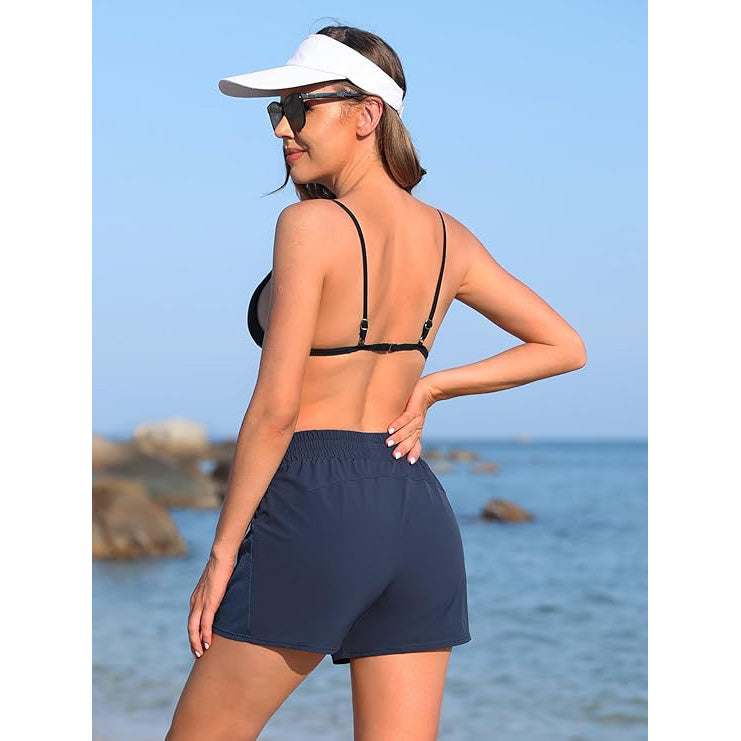 Women's Athletic Shorts High Waisted Running Shorts Pocket Sporty Short Gym Elastic Workout Shorts