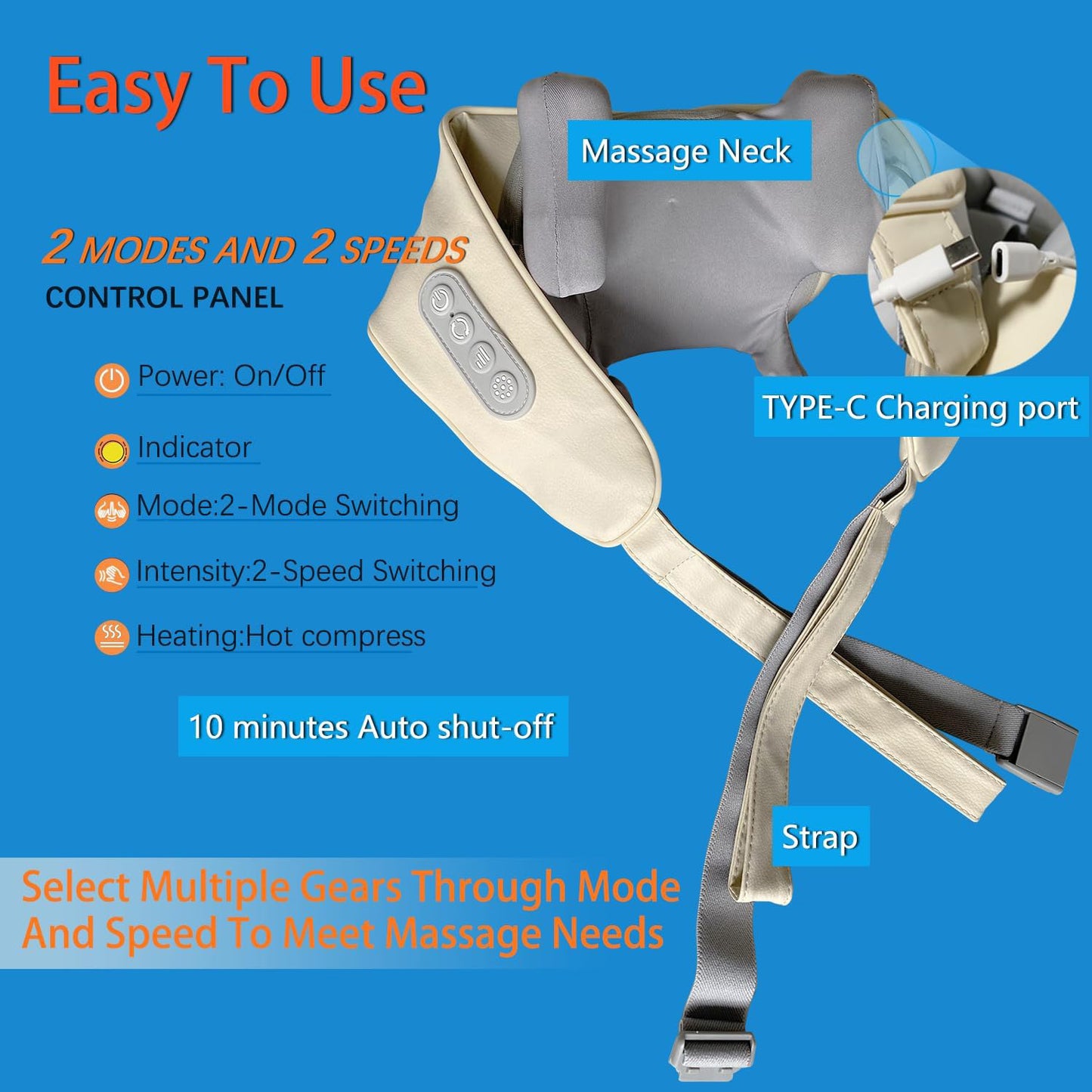 1 Piece Neck Massager with Heat, Shiatsu Shoulder Massager, Electric Kneading Back Massager