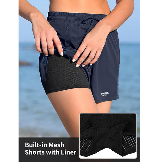 Women's Athletic Shorts High Waisted Running Shorts Pocket Sporty Short Gym Elastic Workout Shorts