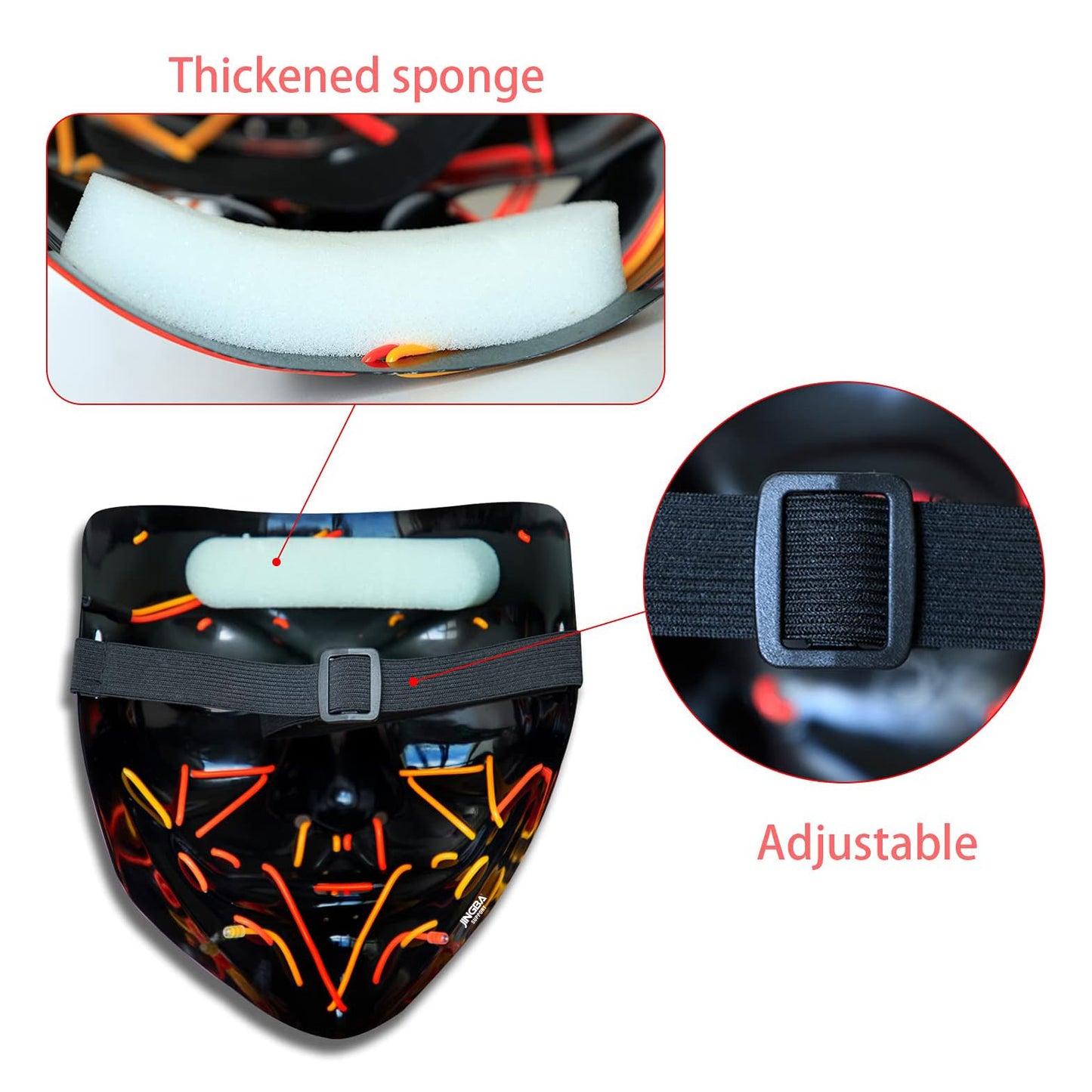 Halloween LED Mask, Light up Mask Cosplay LED Rave Face Mask for Men Women Kids, Halloween Festival Party
