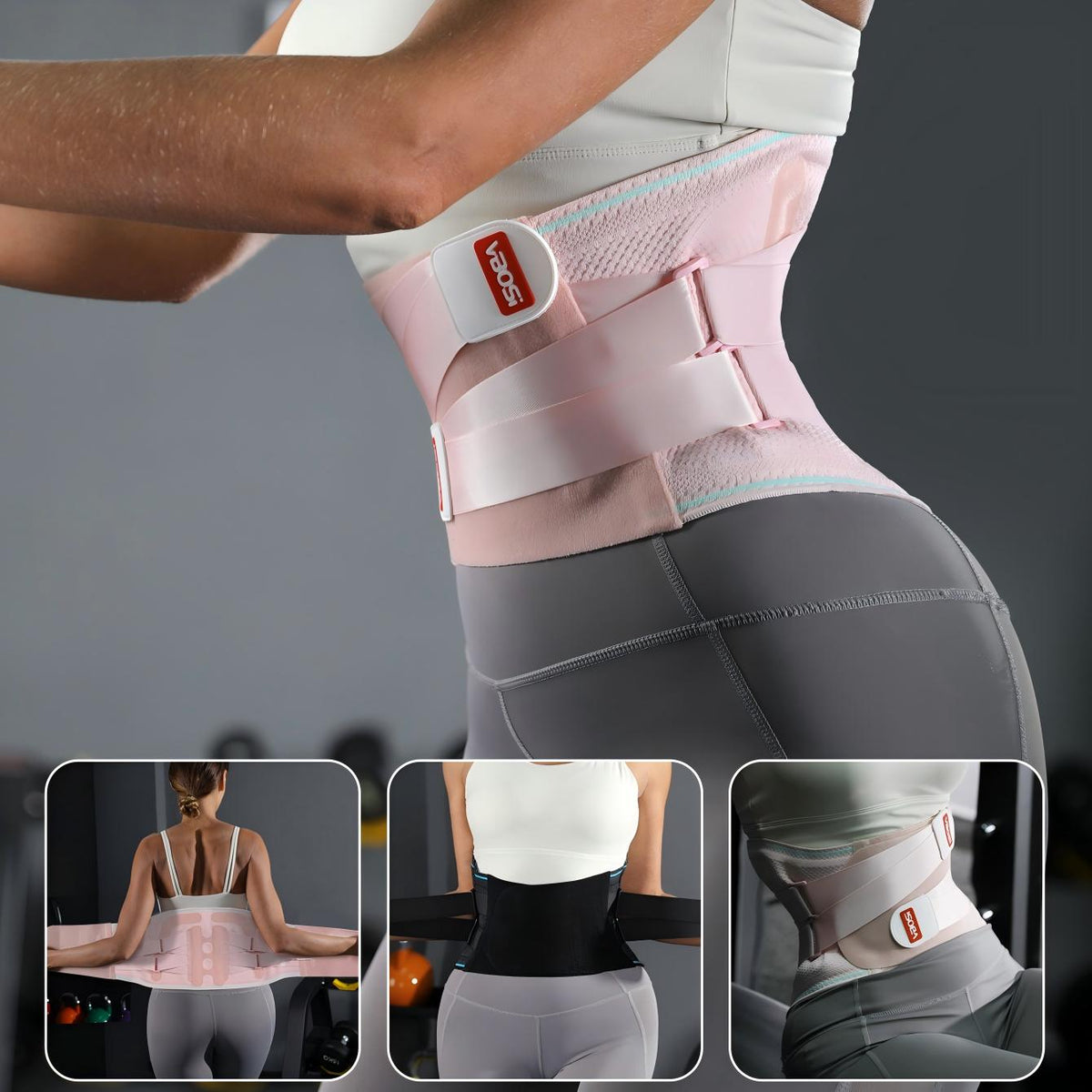 VBOSI Adjustable Back Support Belt with Dual-Pull Compression Straps & Support Bars