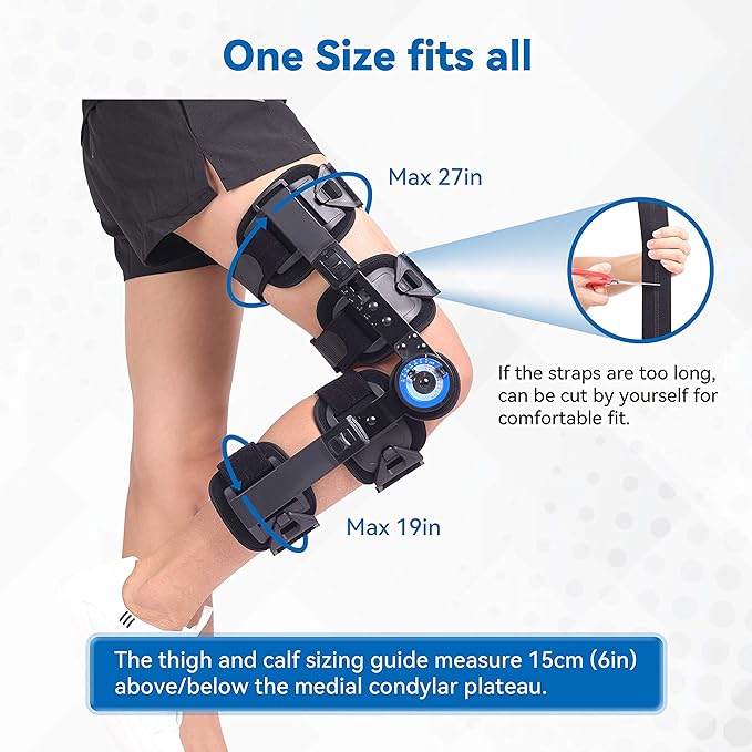 Hinged ROM Knee Brace, Post Op Recovery Stabilization, ACL, MCL and PCL Injury, Adjustable Orthopedic Support Immobilizer