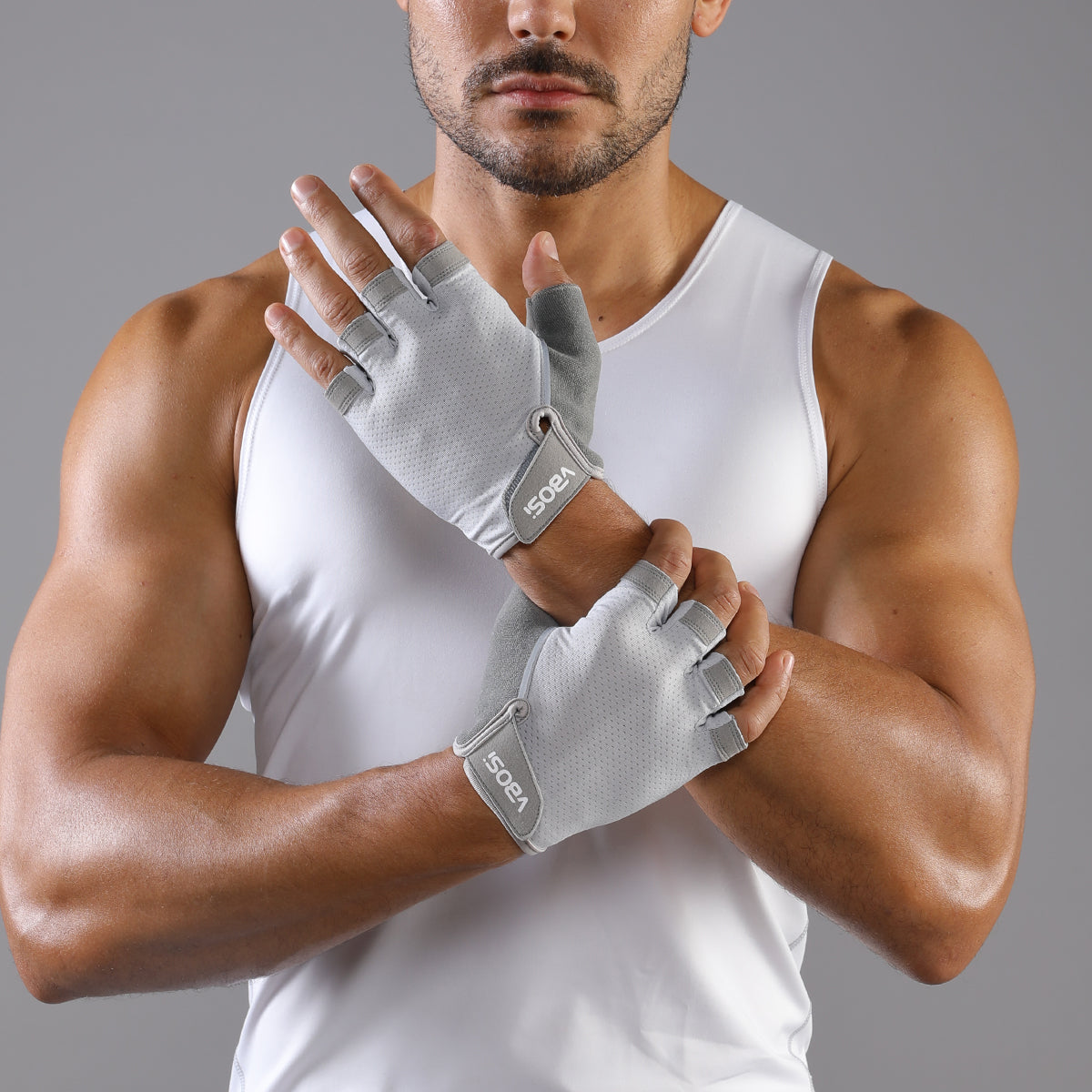 VBOSI Breathable Half Finger Workout Gloves with Non-Slip Silicone Palm