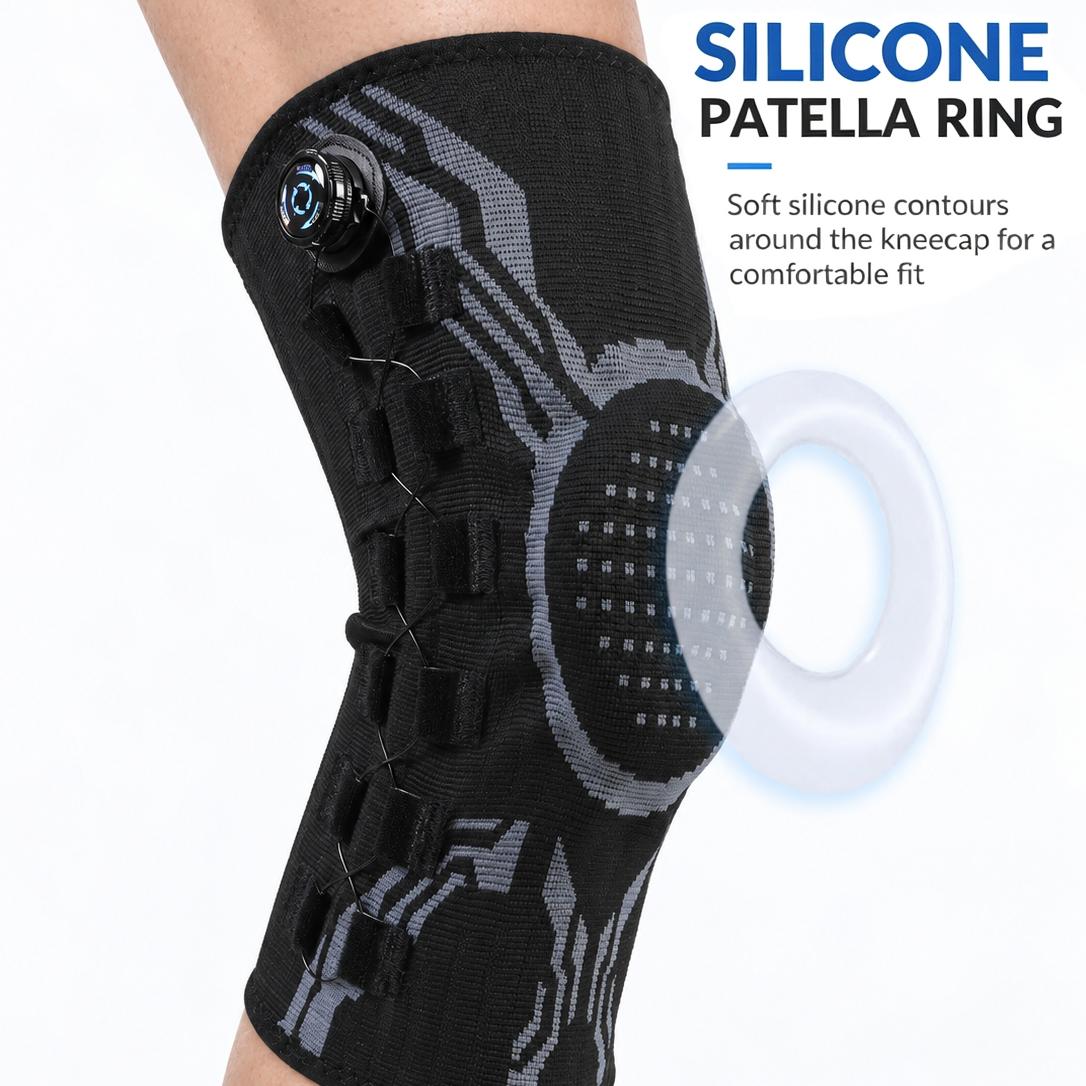 VBOSI 1 Piece Dial-Adjustable Knee Compression Sleeve with Cable Lacing & Patella Pad