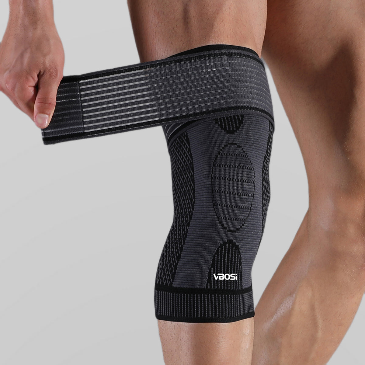 VBOSI 3D Knit Knee Compression Sleeve with Upper Wrap Strap