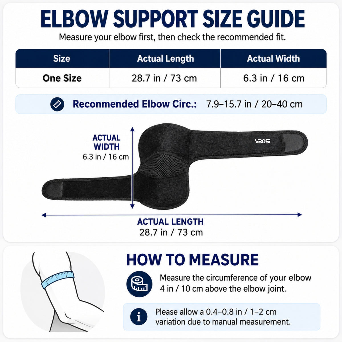 VBOSI 1 Piece Breathable Elbow Support Wrap with Dual Tension Straps