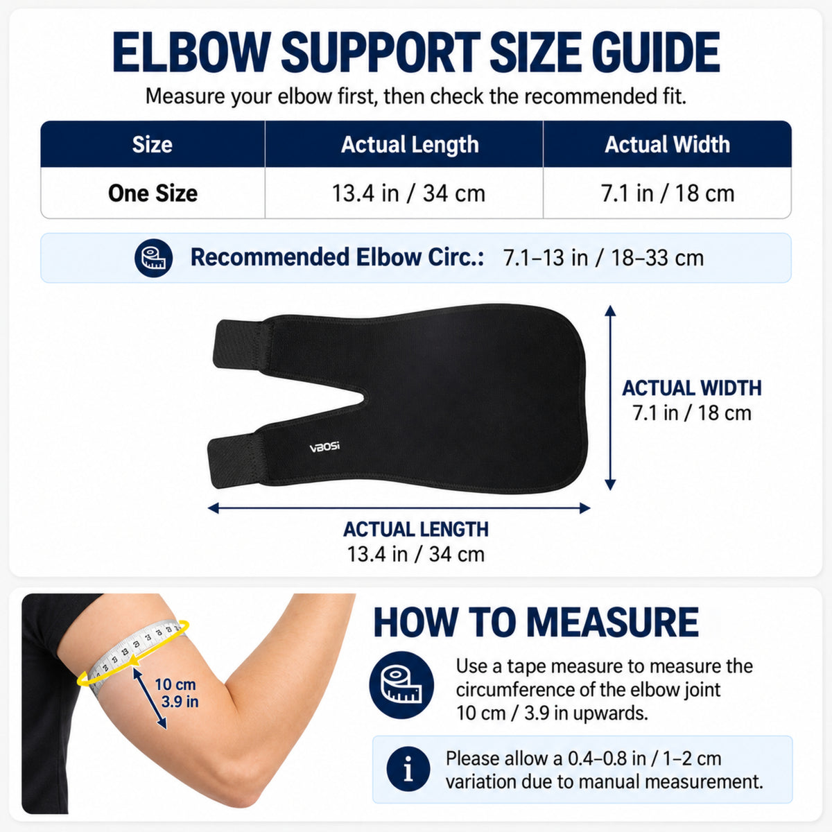 VBOSI Breathable Adjustable Elbow Support Brace with Dual Compression Straps