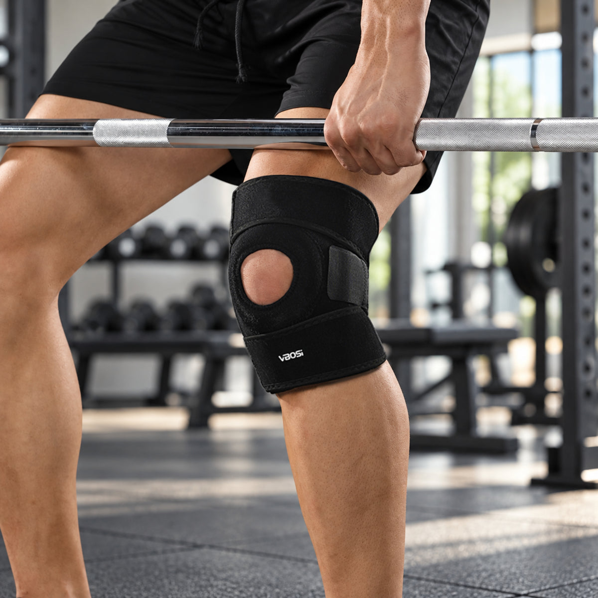 VBOSI Adjustable Open Patella Knee Brace with Dual PVC Side Stays