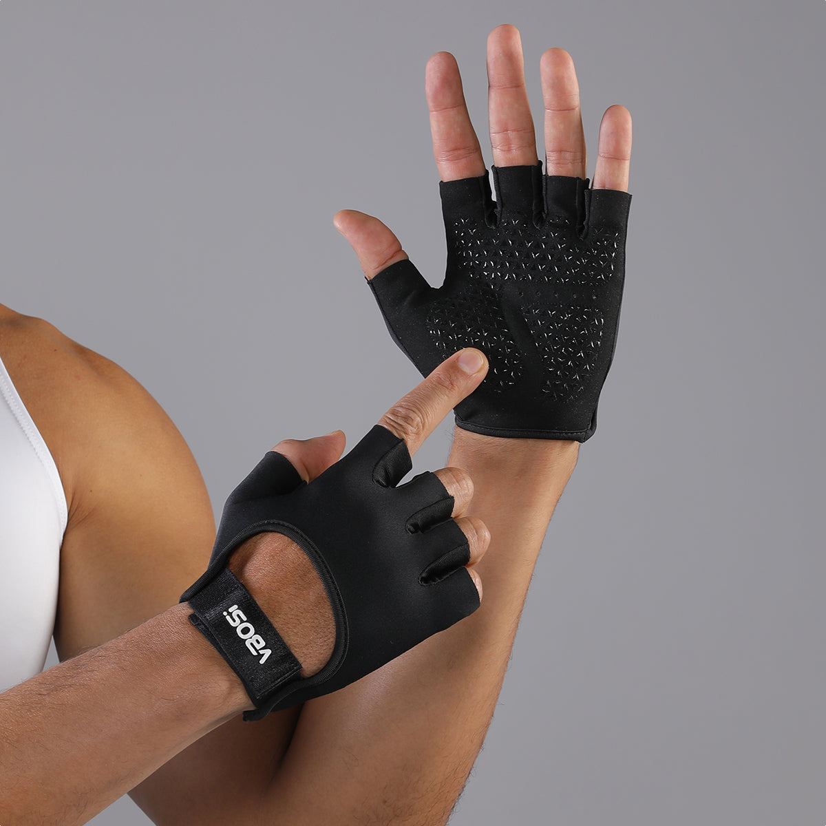 VBOSI Non-Slip Half Finger Workout Gloves with Adjustable Wrist Strap