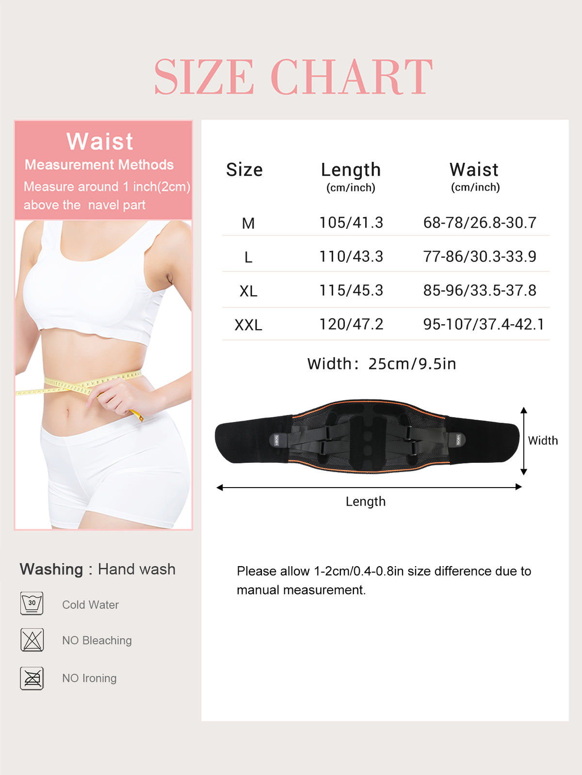 VBOSI Adjustable Back Support Belt with Dual-Pull Compression Straps & Support Bars