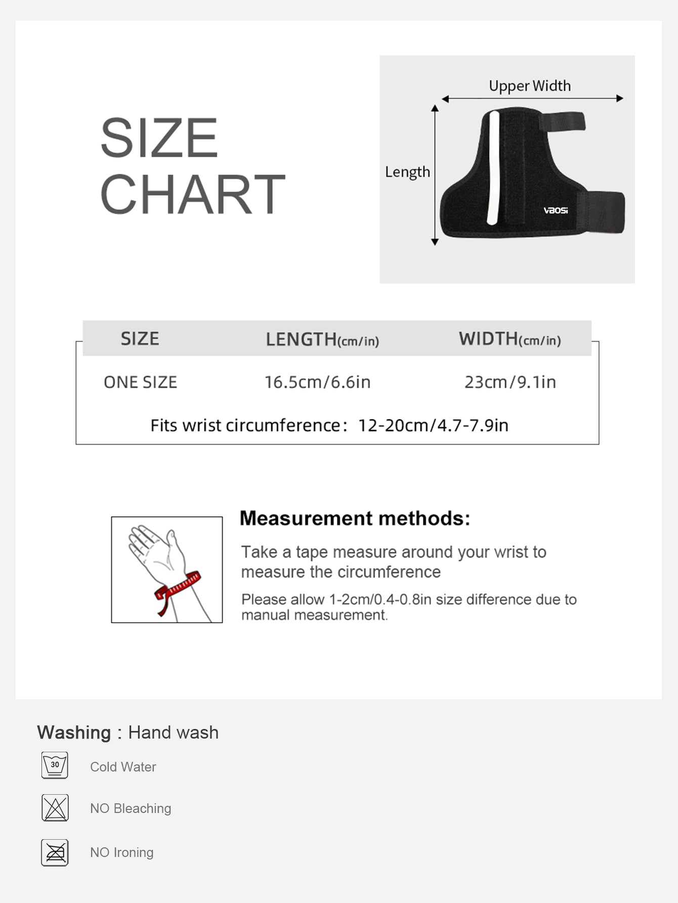 VBOSI 1 Piece Adjustable Wrist and Thumb Support