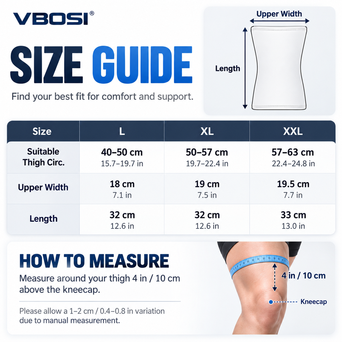 VBOSI 1 Piece Dial-Adjustable Knee Compression Sleeve with Cable Lacing & Patella Pad
