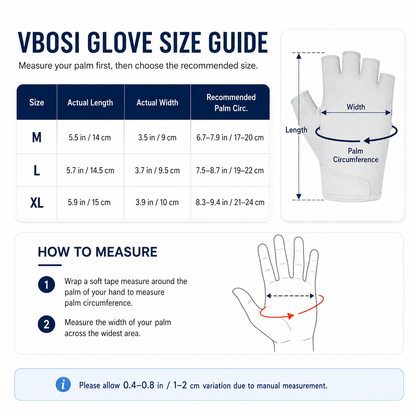 VBOSI Non-Slip Half Finger Workout Gloves with Adjustable Wrist Strap