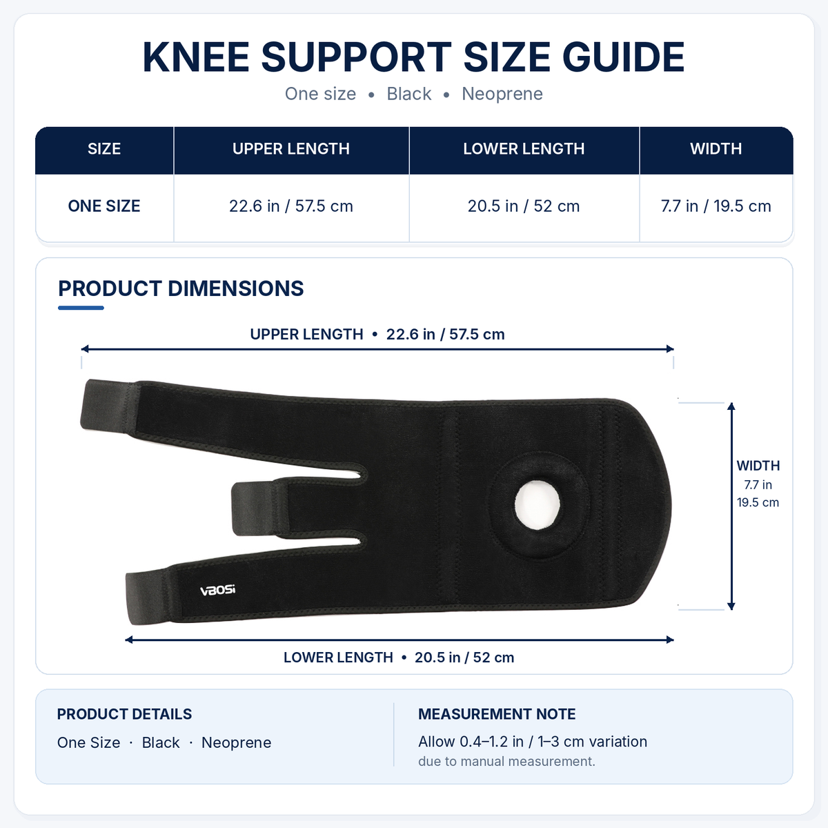 VBOSI Adjustable Open Patella Knee Brace with Dual PVC Side Stays