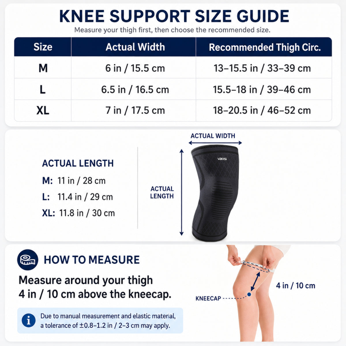 VBOSI 3D Knit Knee Compression Sleeve with Upper Wrap Strap