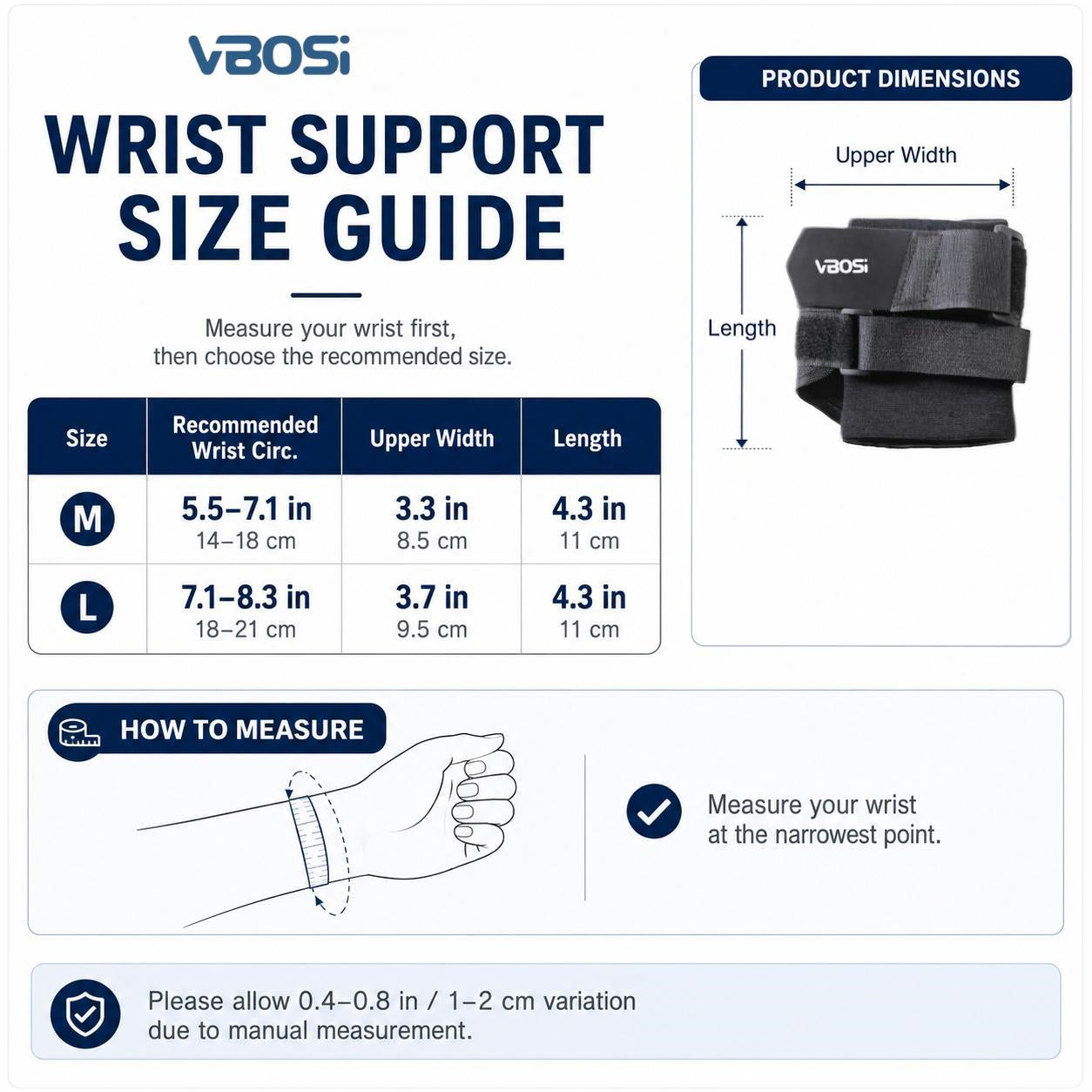 VBOSI Adjustable Wrist Support Brace with Removable Pads