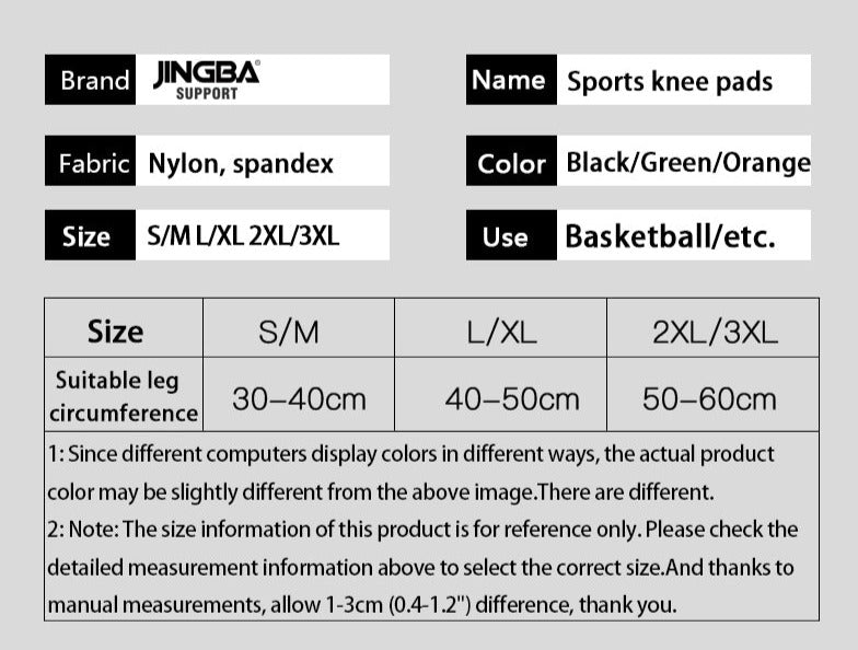 JINGBASUPPORT 2167 Nylon réglable Genou prend en charge haute compression genouillère basket-ball genou bandage jambe manches