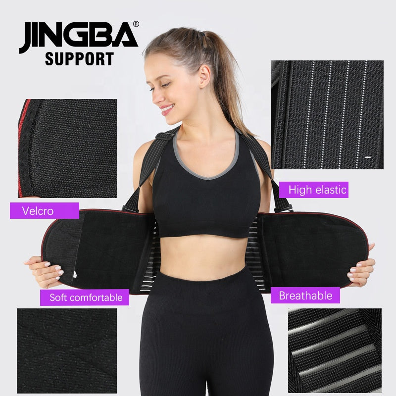 JINGBA SUPPORT 2152 Ceinture de sueur d'entraînement avec sangles dorsales Taille-taille Noir Taille Trainer Bande amincissante