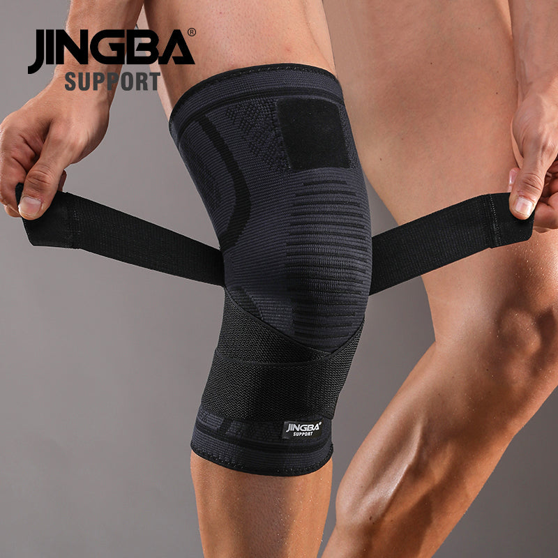 JINGBASUPPORT 2167 Nylon réglable Genou prend en charge haute compression genouillère basket-ball genou bandage jambe manches