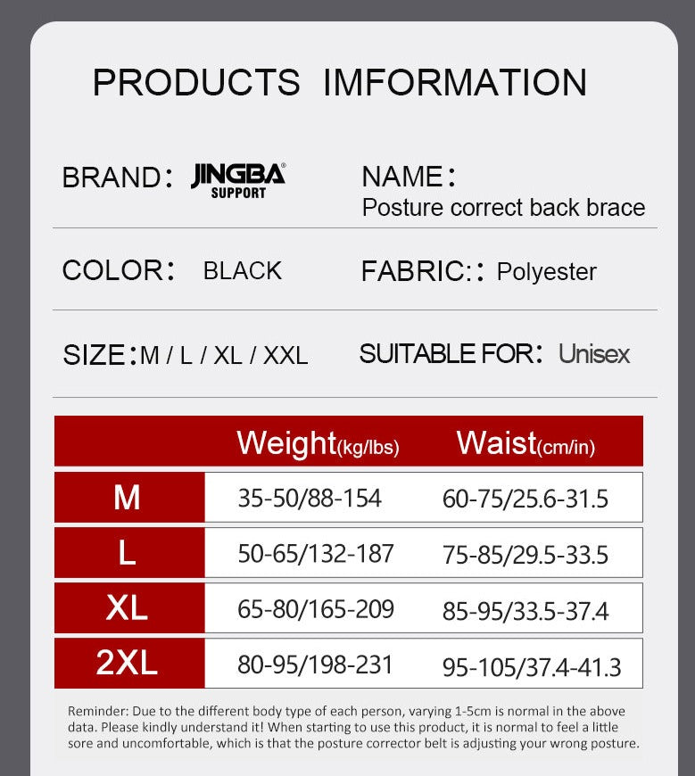 JINGBA SUPPORT 7002 Correcteur de posture mis à jour pour hommes et femmes offrant un redresseur de dos droit pour les épaules et le cou confortable